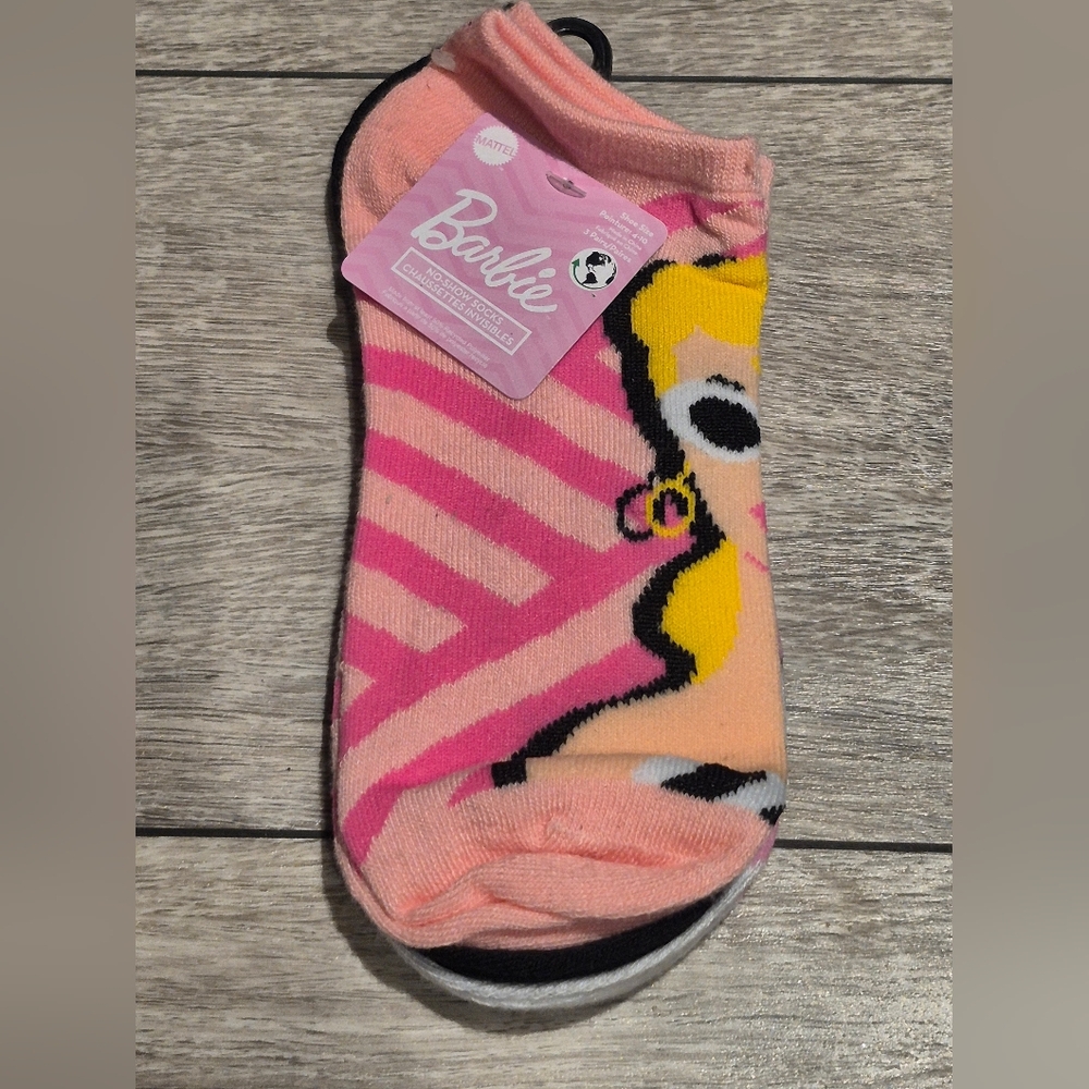 New Ladies Barbie Pink and Peach Striped 3 Pairs No Show Socks